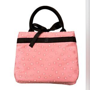 Lisa Lill Studio Feminine Floral Fabric Mini Tote Pink Black Ribbon CUTE